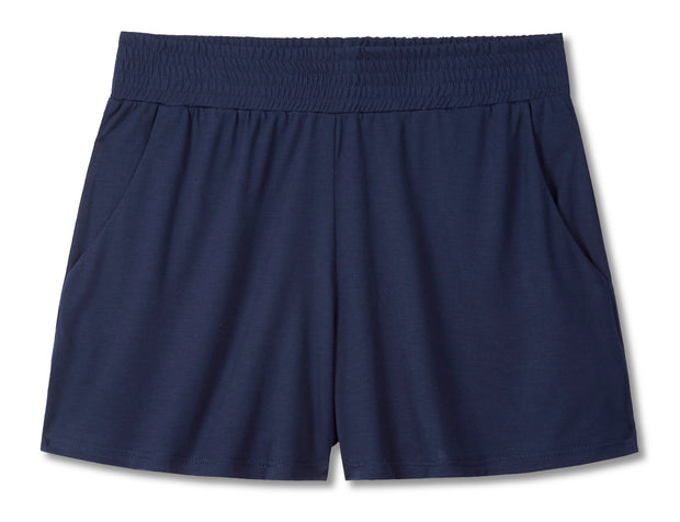 shirred-shorts-navy-37.5technology-volcanic-mineral-fabric-cooling-breathable-cucumber-clothing