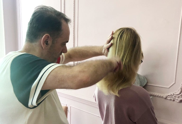 nancy getting ready for a photoshoot