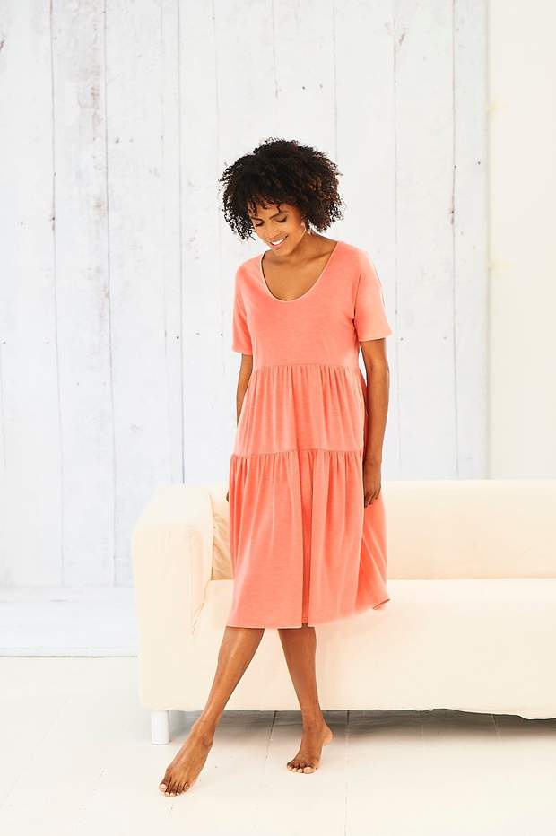 coral tiered dress