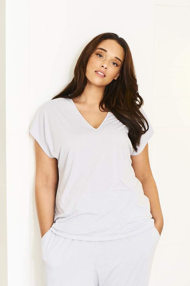 V Neck Top in Silver