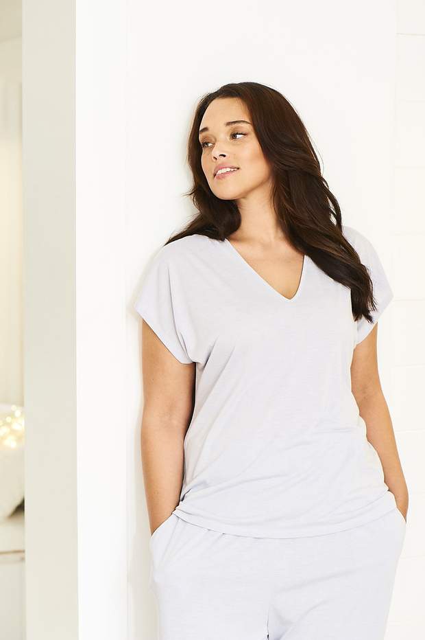 V Neck Top in Silver