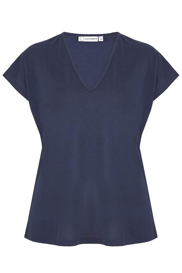 Navy V Neck Top