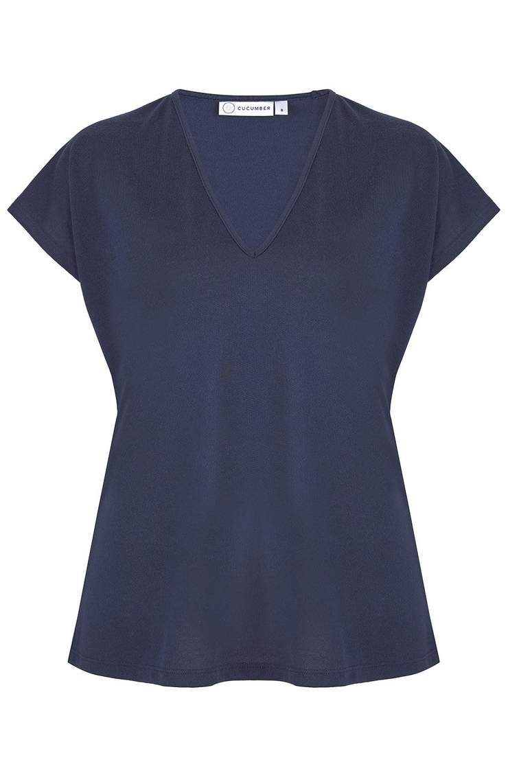 Navy V Neck Top