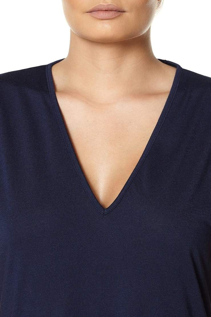 Navy V Neck Top