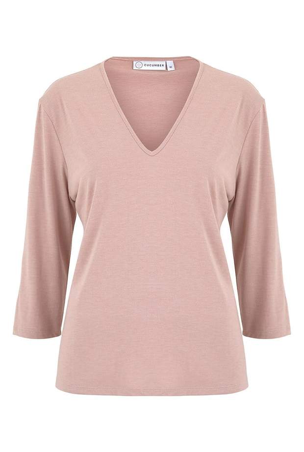 Rose V Neck Three Quarter Sleeve Top