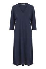 Navy V Neck Three Quarter Sleeve Dress