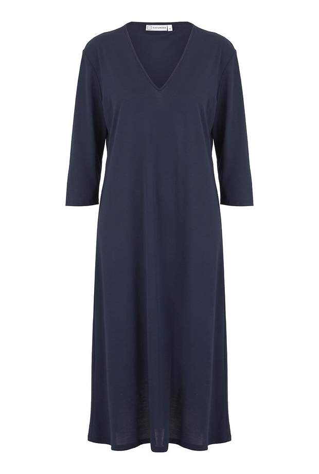 V Neck Three Quarter Sleeve Dress in Navy