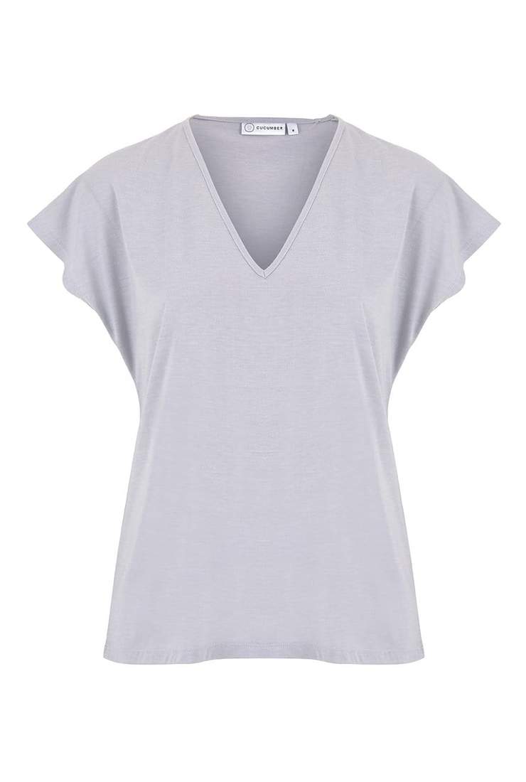Silver V Neck Top